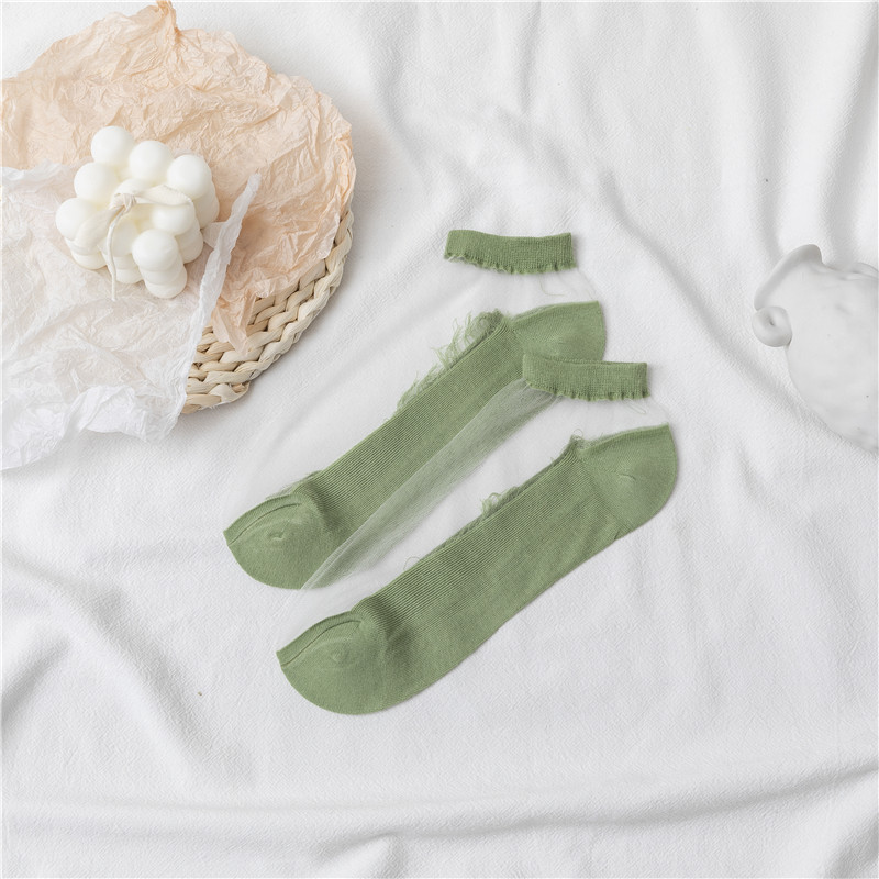 Spring Summer Solid Color Socks Transparent Stockings Wild Silk Glass Silk Socks Ladies Socks Cotton Socks Ankle Stockings